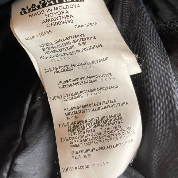 Napapijri Duck Down Puffer Coat Jacket Racoon Fur Collar Black Womens Medium - Picture 8 of 12